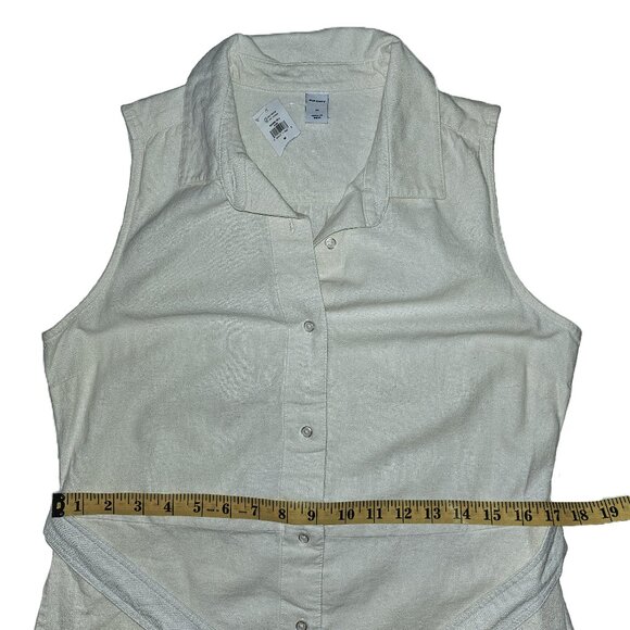 NWT OLD NAVY Cream Linen-Blend Sleeveless Tie-Belt Midi Shirt Dress Size Medium - Picture 5 of 7